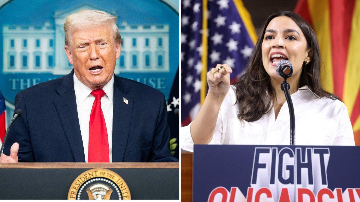 split image of Donald Trump and AOC