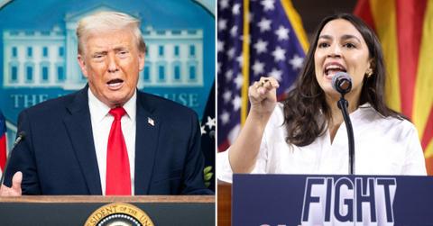 split image of Donald Trump and AOC