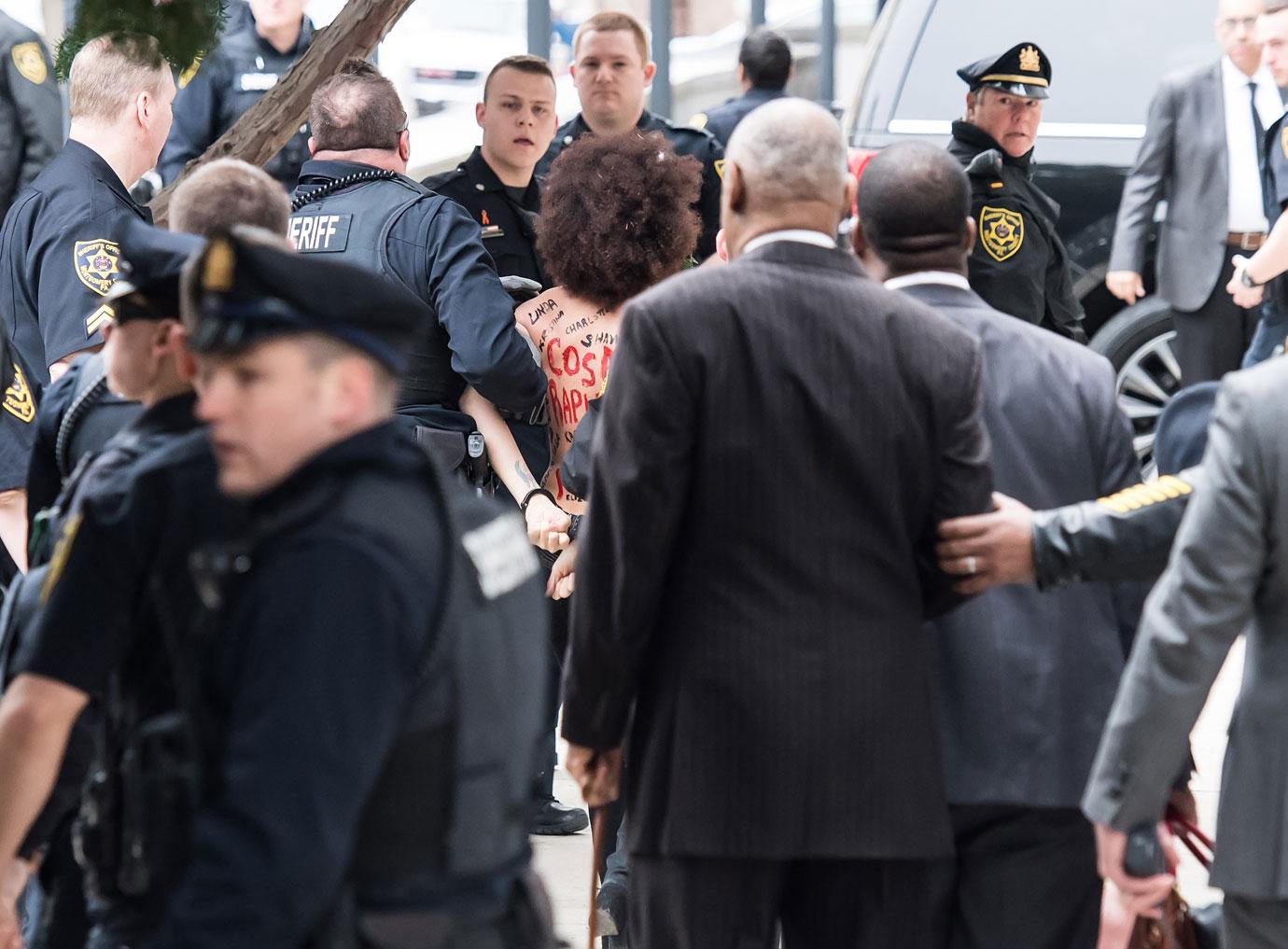 //Bill Cosby Topless Protestors Courthouse