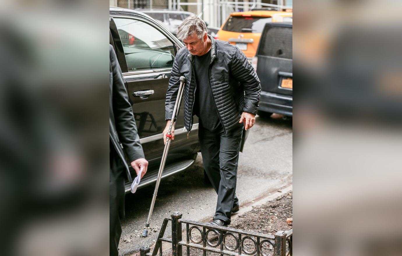 Alec Baldwin On Crutches At Hospital After Hip Replacement Surgery