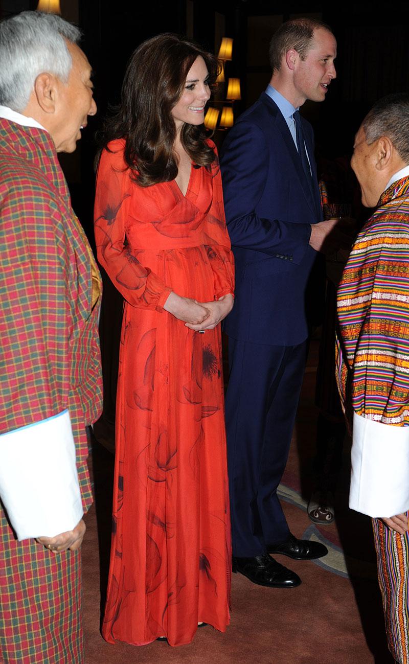 Kate Middleton Bhutan Red Dress Skinny Baby Bump