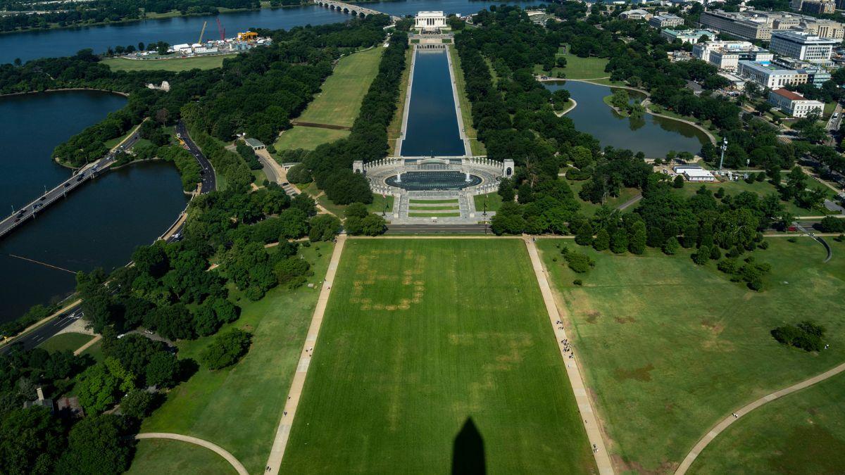Police investigated '8647' written in the grass on the National Mall.