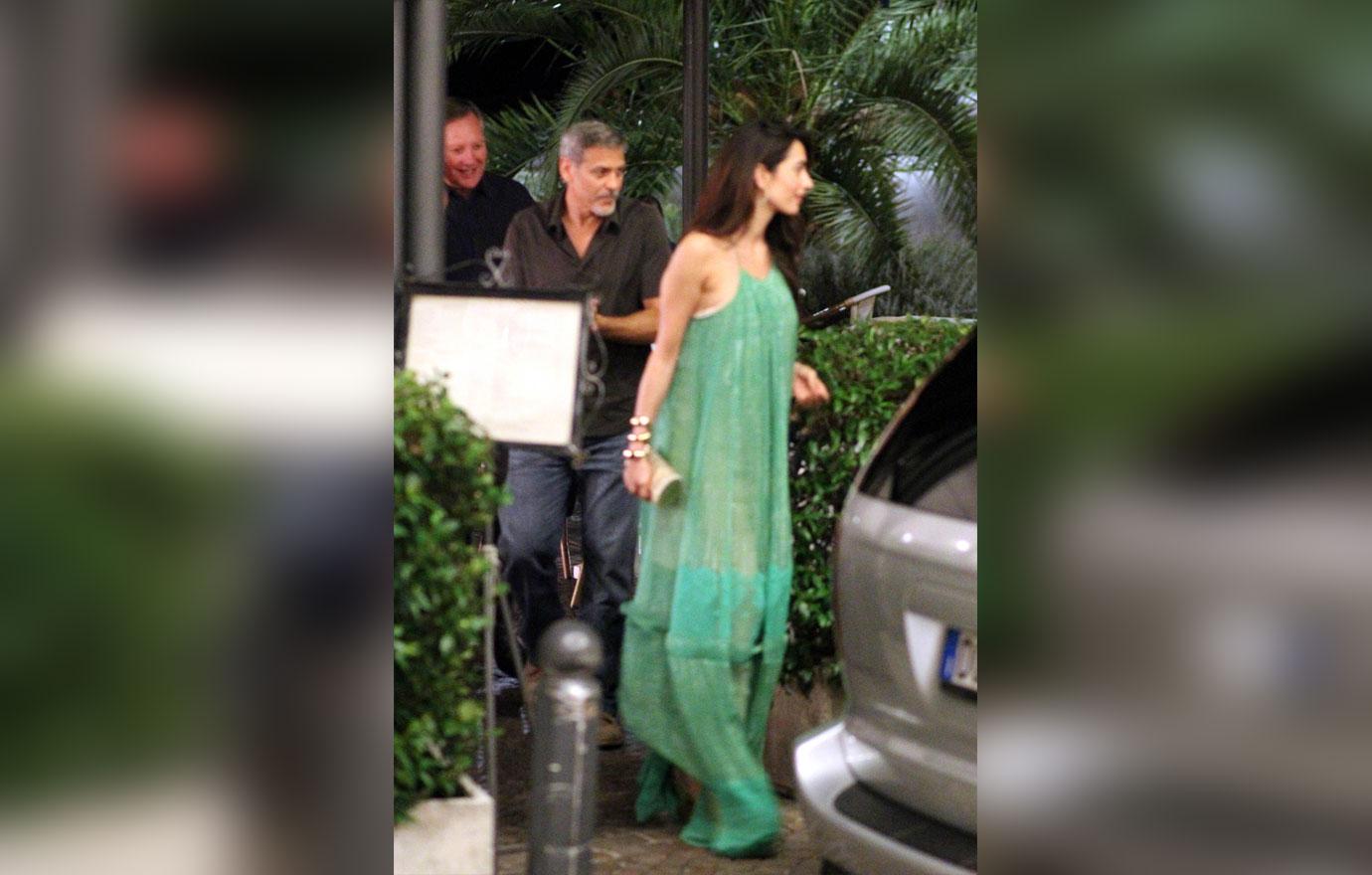 George Clooney Amal Date Green Dress