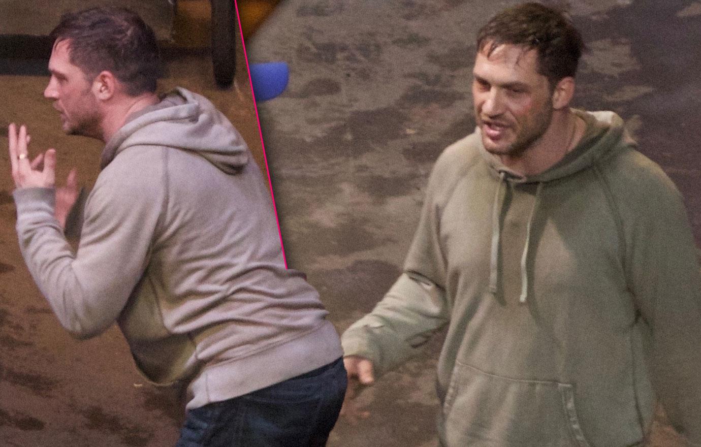 Tom Hardy Falls On The Set Of Venom