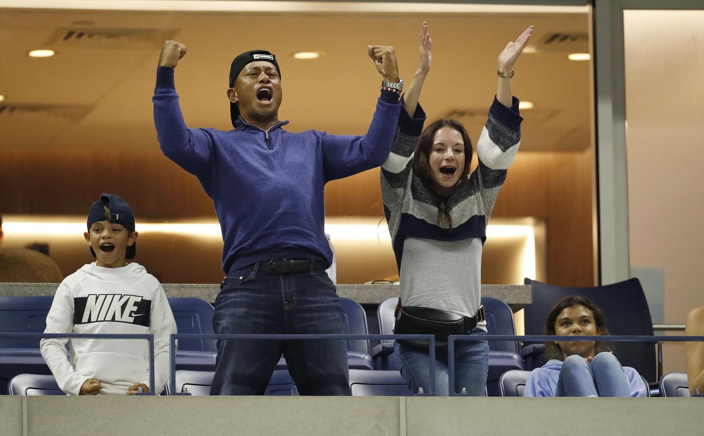 Erica Herman, Tiger Woods and Charlie Woods at US Open