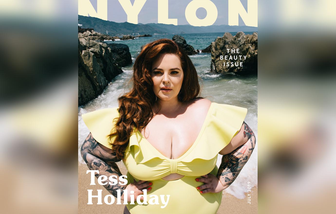 Tess Holliday Poses With Hands On Hips At The Beach Wearing Yellow Swimsuit