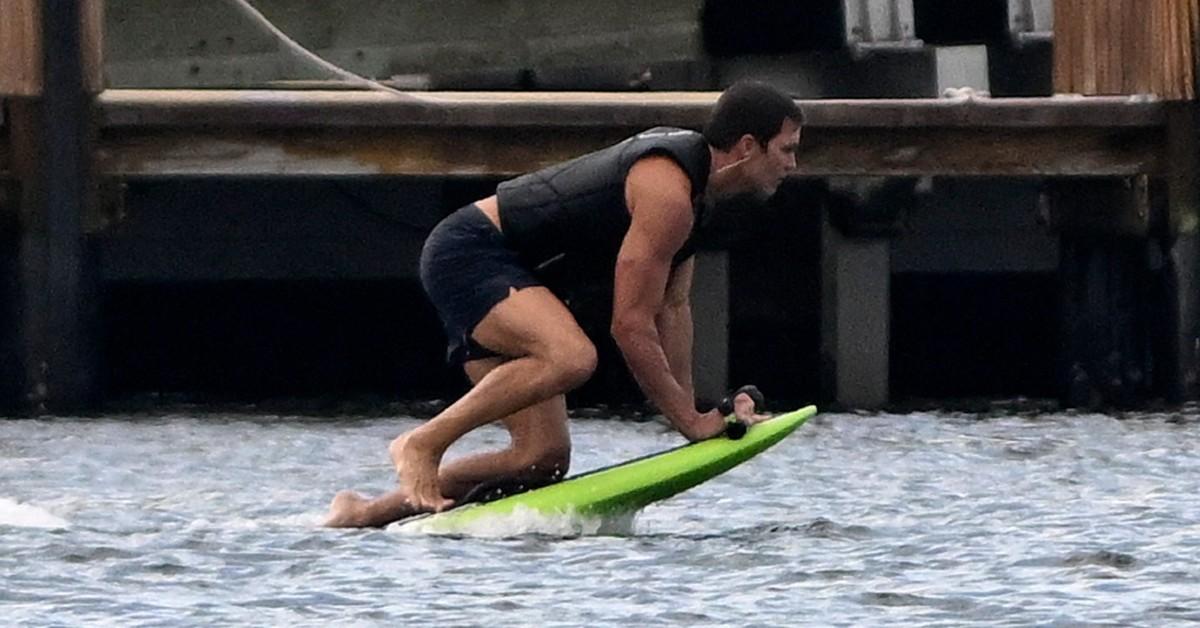 tom brady looks ripped jetboarding outside million miami mansion radar