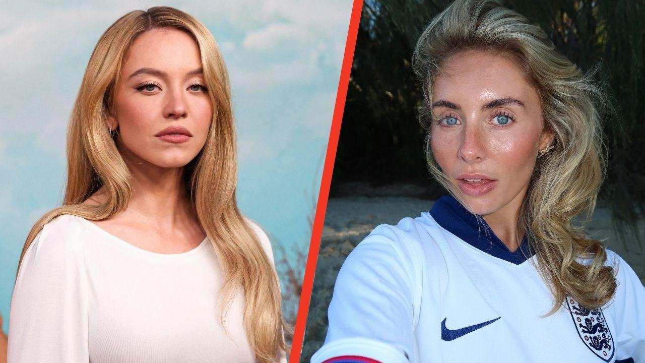 Split photo of Sydney Sweeney and Bonnie Blue