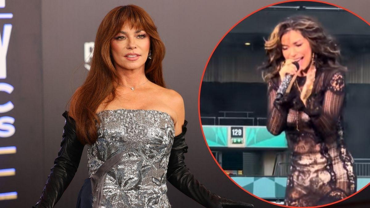 A photo of Shania Twain alongside a screengrab of Shania Twain