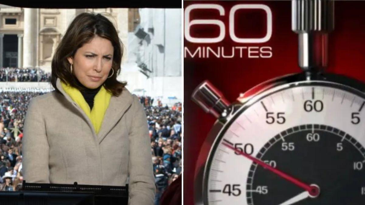 A photo of Cecilia Vega alongside a '60 Minutes' poster