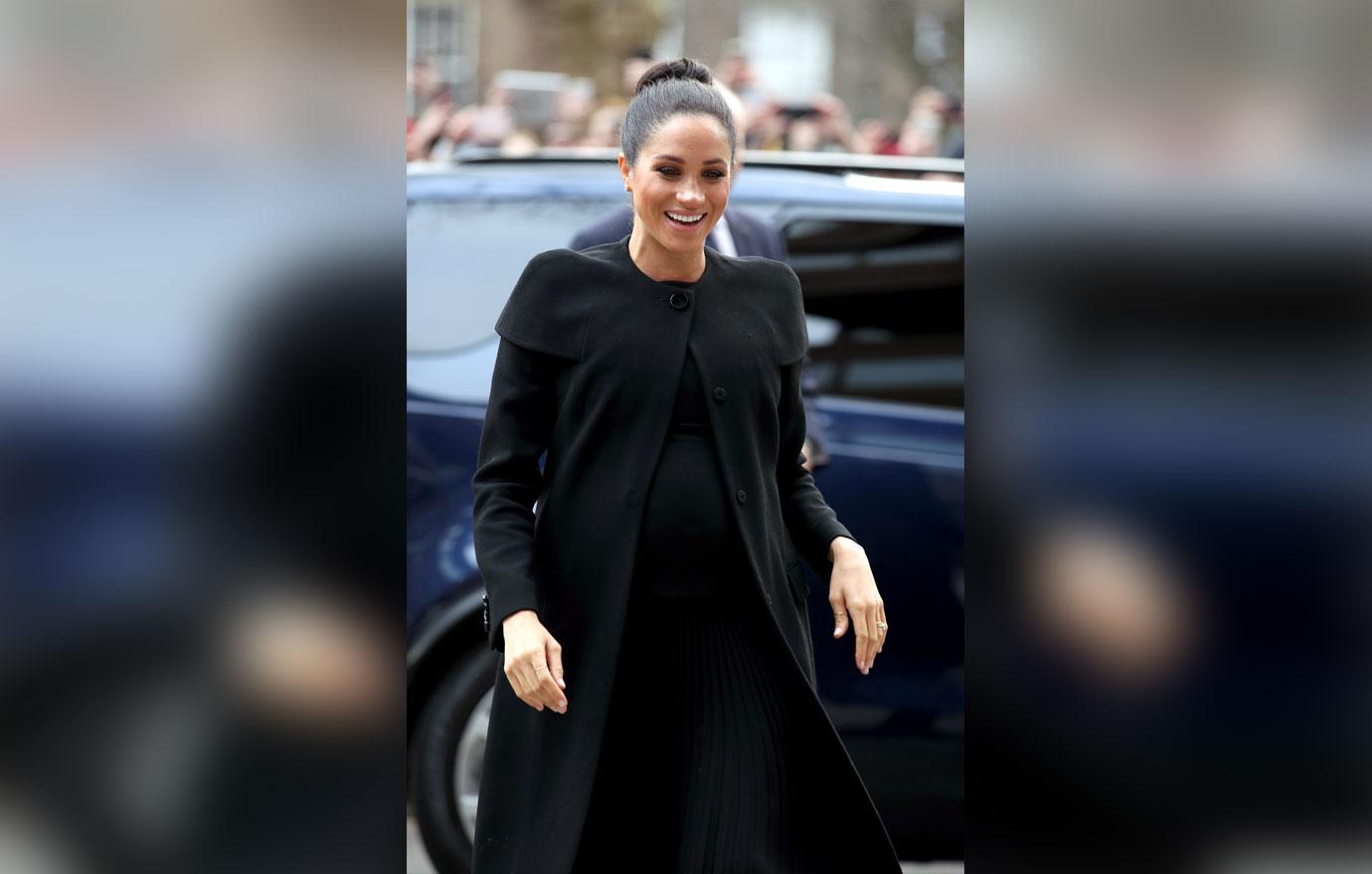 Meghan Markle Black Dress Coat Prince Harry Pub