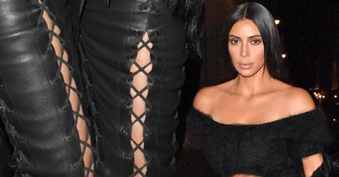 kim kardashian weight fashion style leather string pants tight