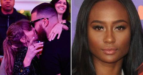 Split photo of Taylor Swift and Travis Kelce and Kayla Nicole