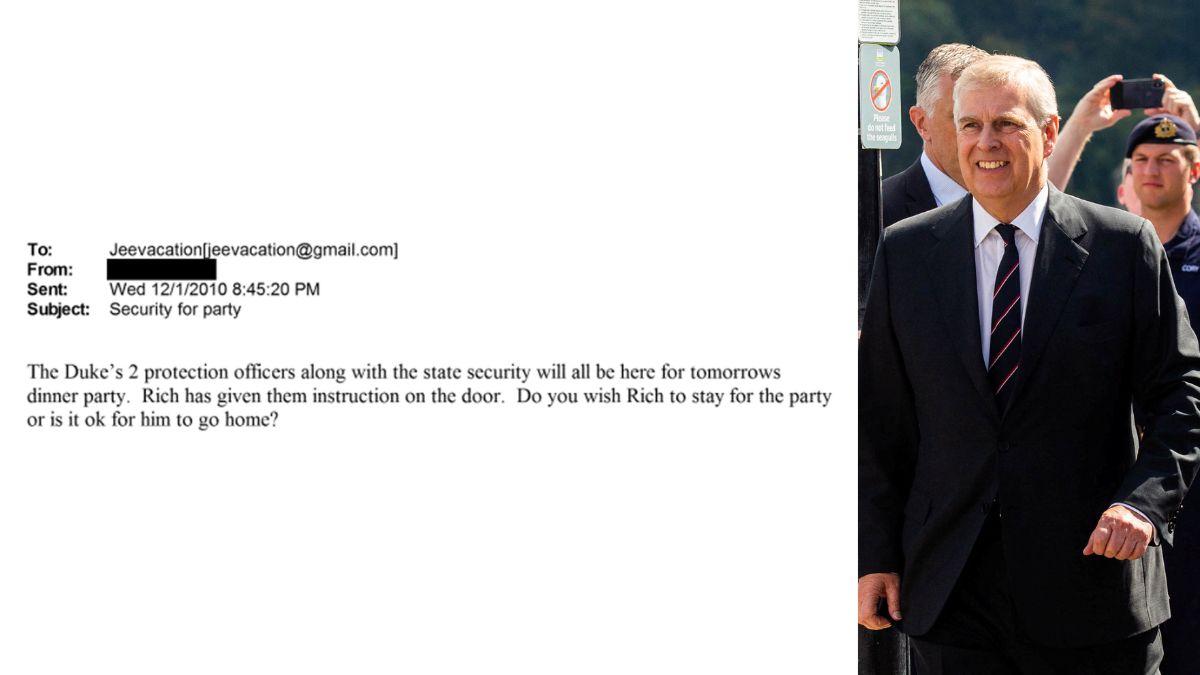 Photo of Andrew Windsor and Epstein's email