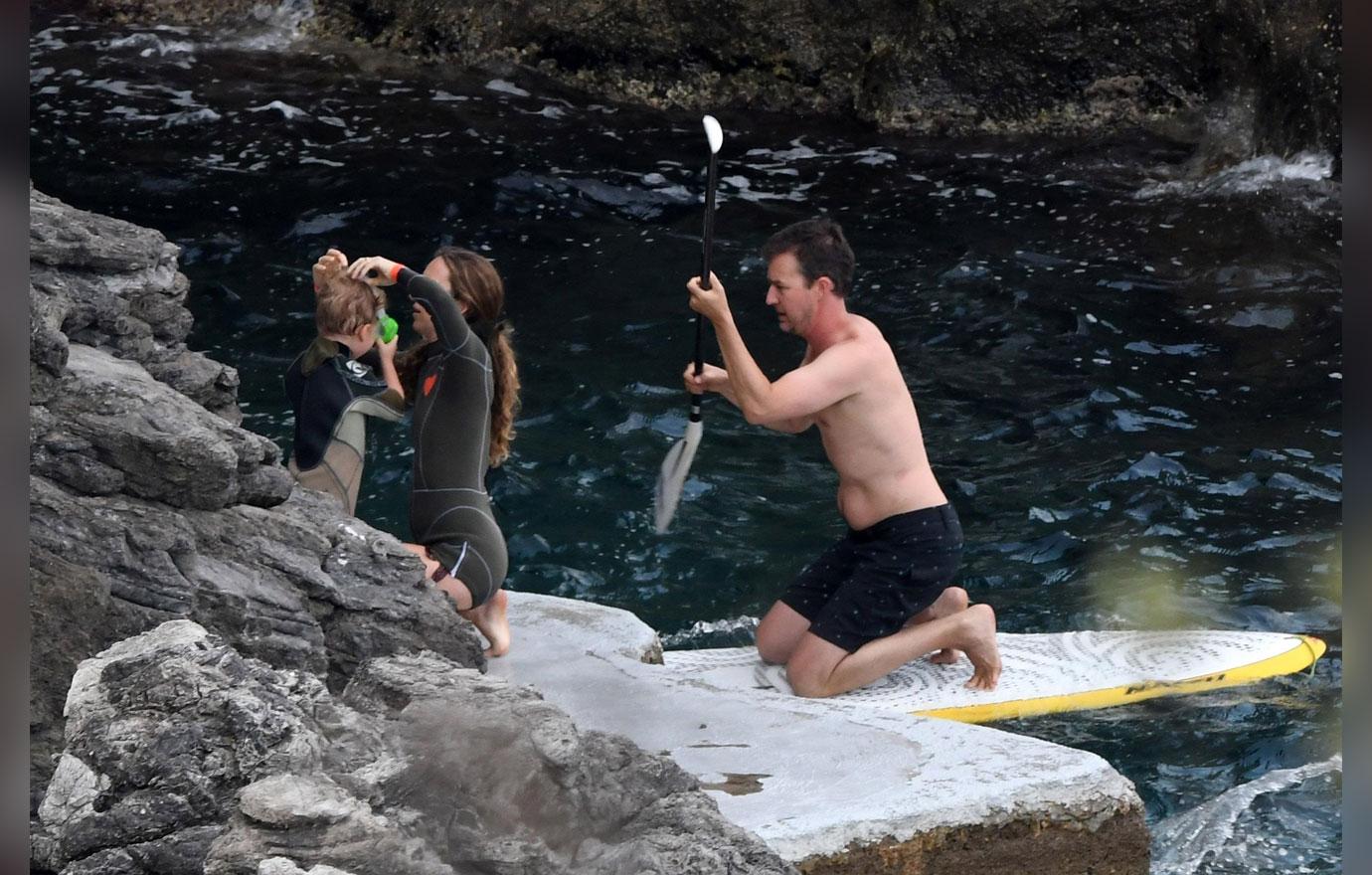 Edward Norton Shirtless Paddleboard Family Pics