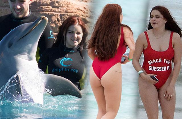 //ariel winter boobs butt tattoo red bathing suit pp