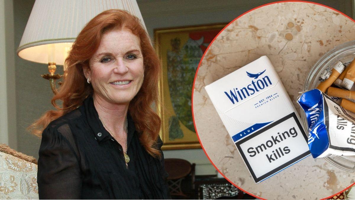 Photo of Sarah Ferguson and pack of cigarette