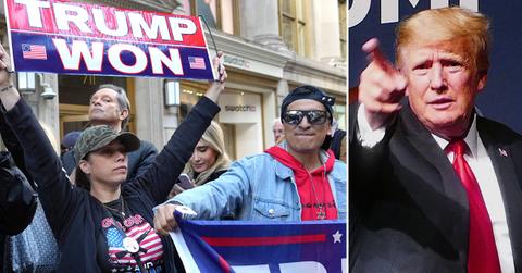 maga supporter trump arraignment protest rips flag