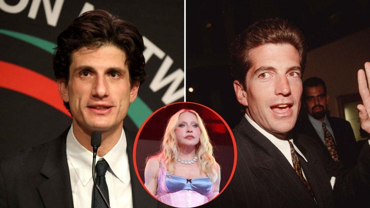 split image of Jack Schlossberg / John F. Kennedy Jr. / Madonna