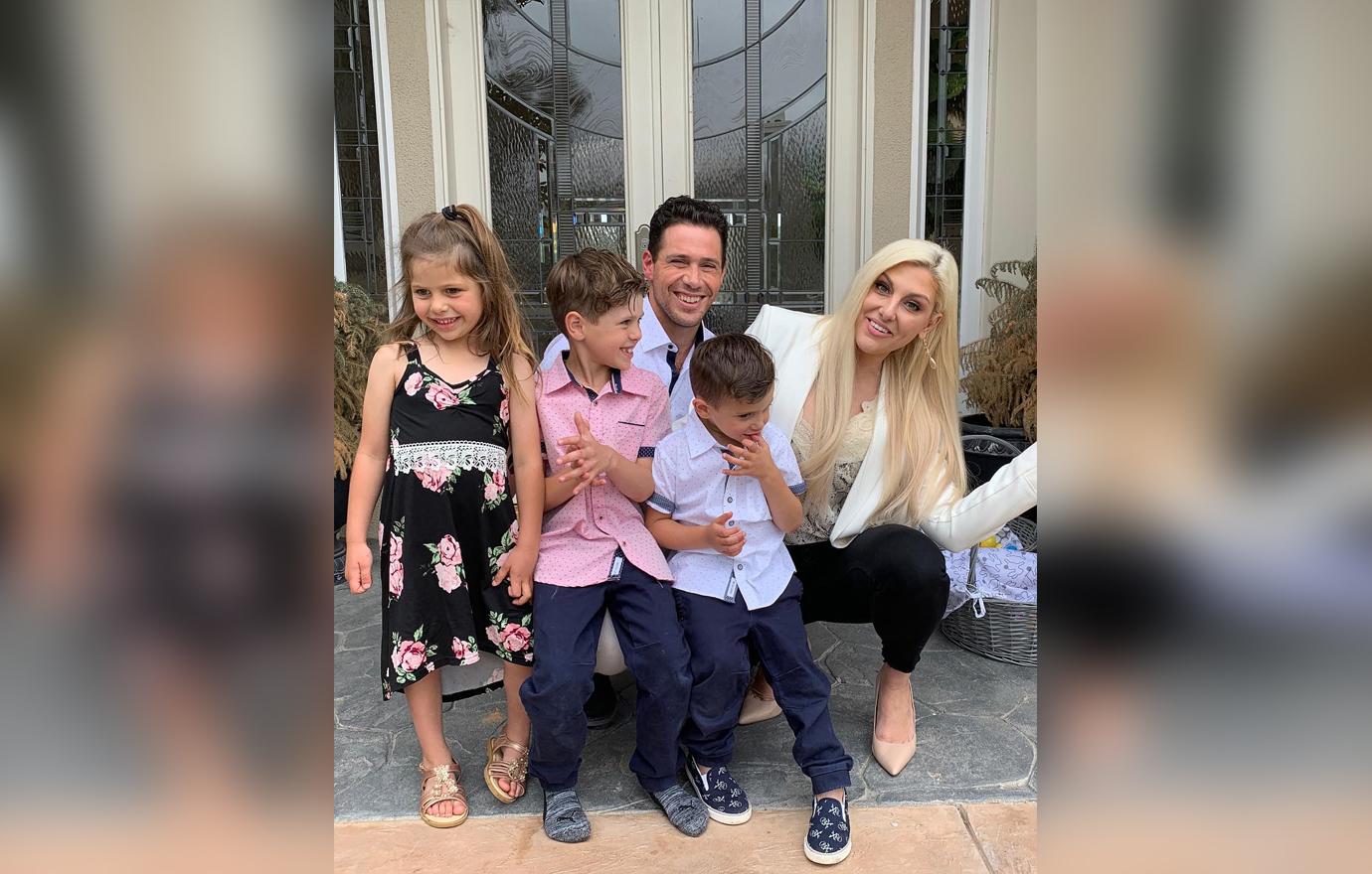 Gina Kirschenheiter and Matt Kirschenheiter Pose Outside on Front Porch With Their Children in Formal Wear