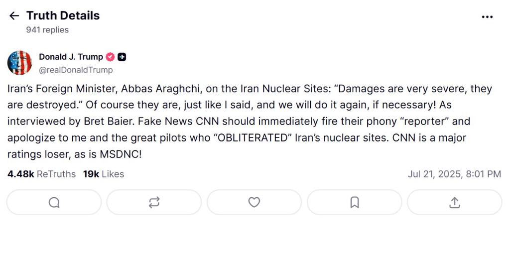Trump Threatens To Bomb Iran After The U.S. 'Obliterated' Nuclear Sites