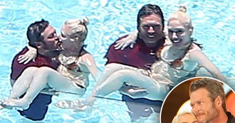 //gwen stefani blake shelton pool bikini kissing pp