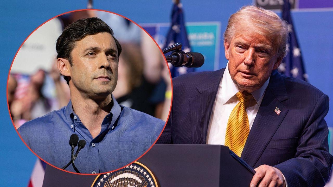 Split image of Jon Ossoff and Donald Trump