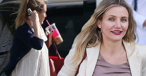 Cameron Diaz Desperately Trying To Hide Baby Bump In Grotesquely Oversized Clothes
