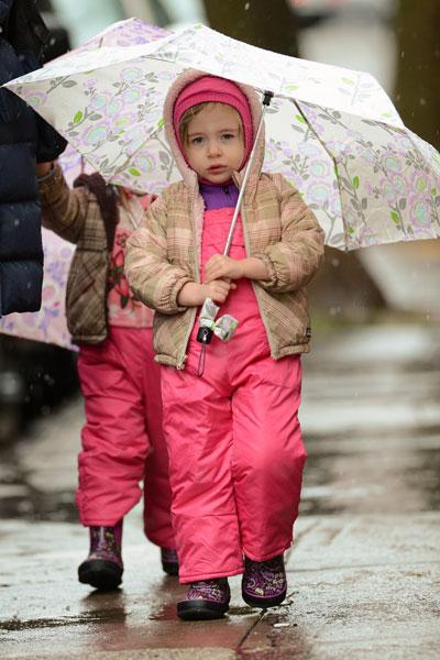 Marion And Tabitha Broderick Head To School With Nanny