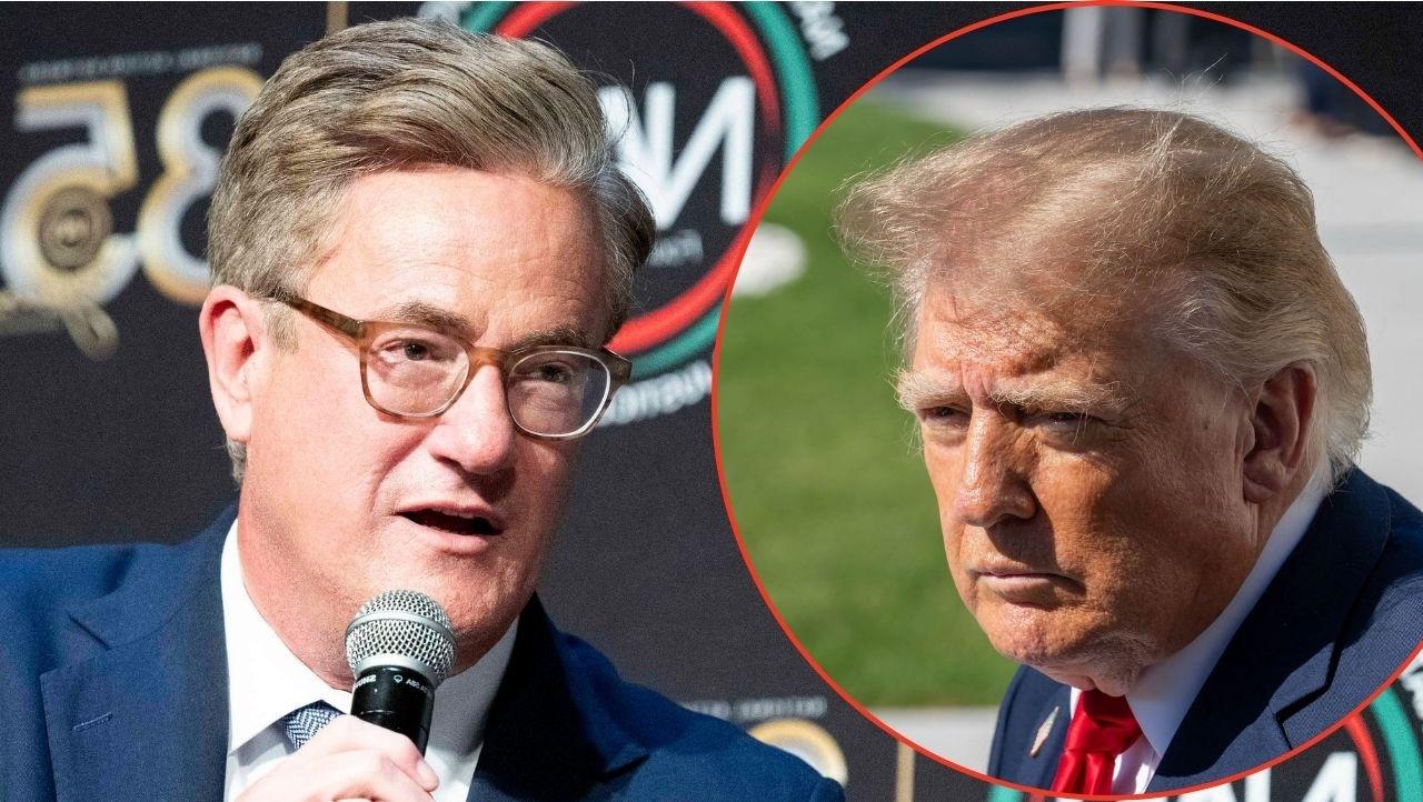 Split image of Joe Scarborough and Donald Trump