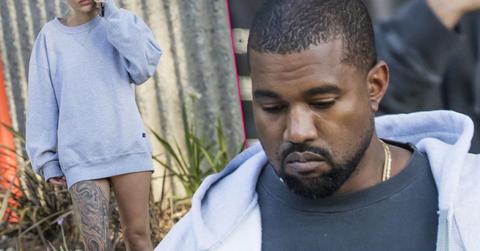 //Kanye west leaves studio pantless model