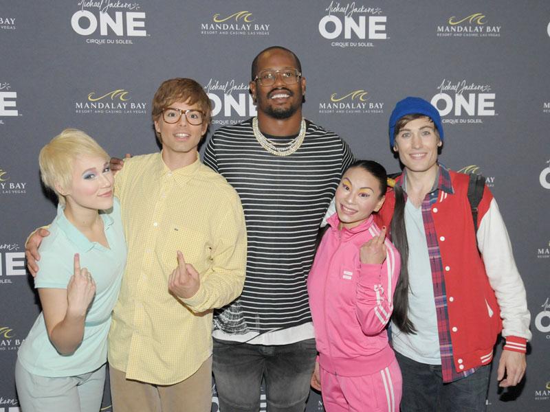 //Von Miller with cast members from Michael Jackson ONE by Cirque du Soleil in Las Vegas May