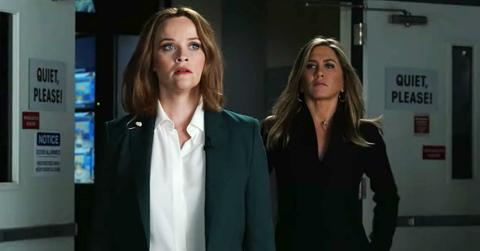 Reese Witherspoon wore a black business suit with a white blouse, while Jennifer Aniston sported a black dress in The Morning Show.