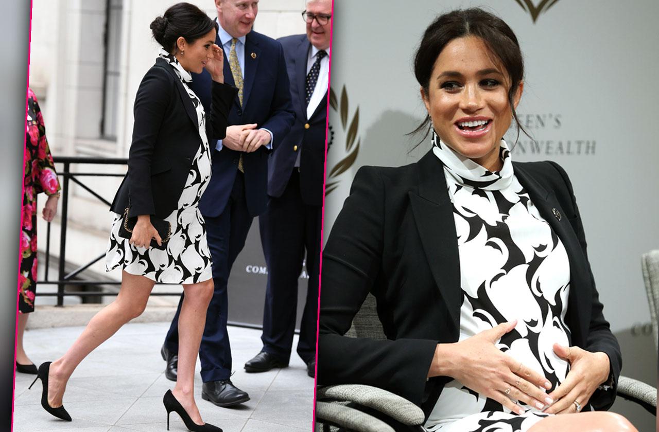 Meghan Markle Pregnant Huge Baby Bump White Mini Dress