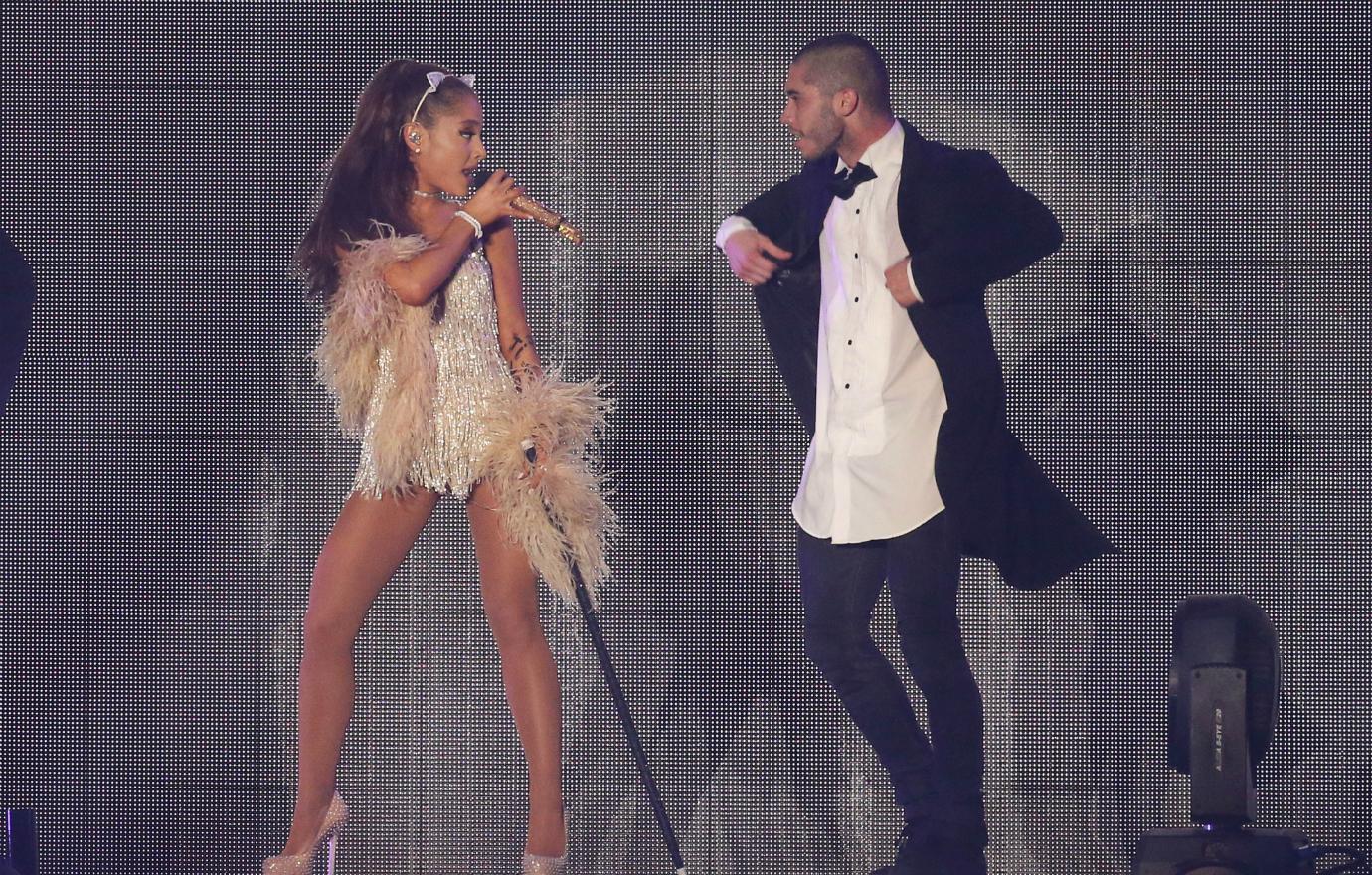 Ariana Grande performed on stage with her backing dancer and rumored boyfriend Ricky Alvarez on June 25, 2015 in Milan, Italy.