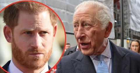 Split photo of King Charles and Prince Harry