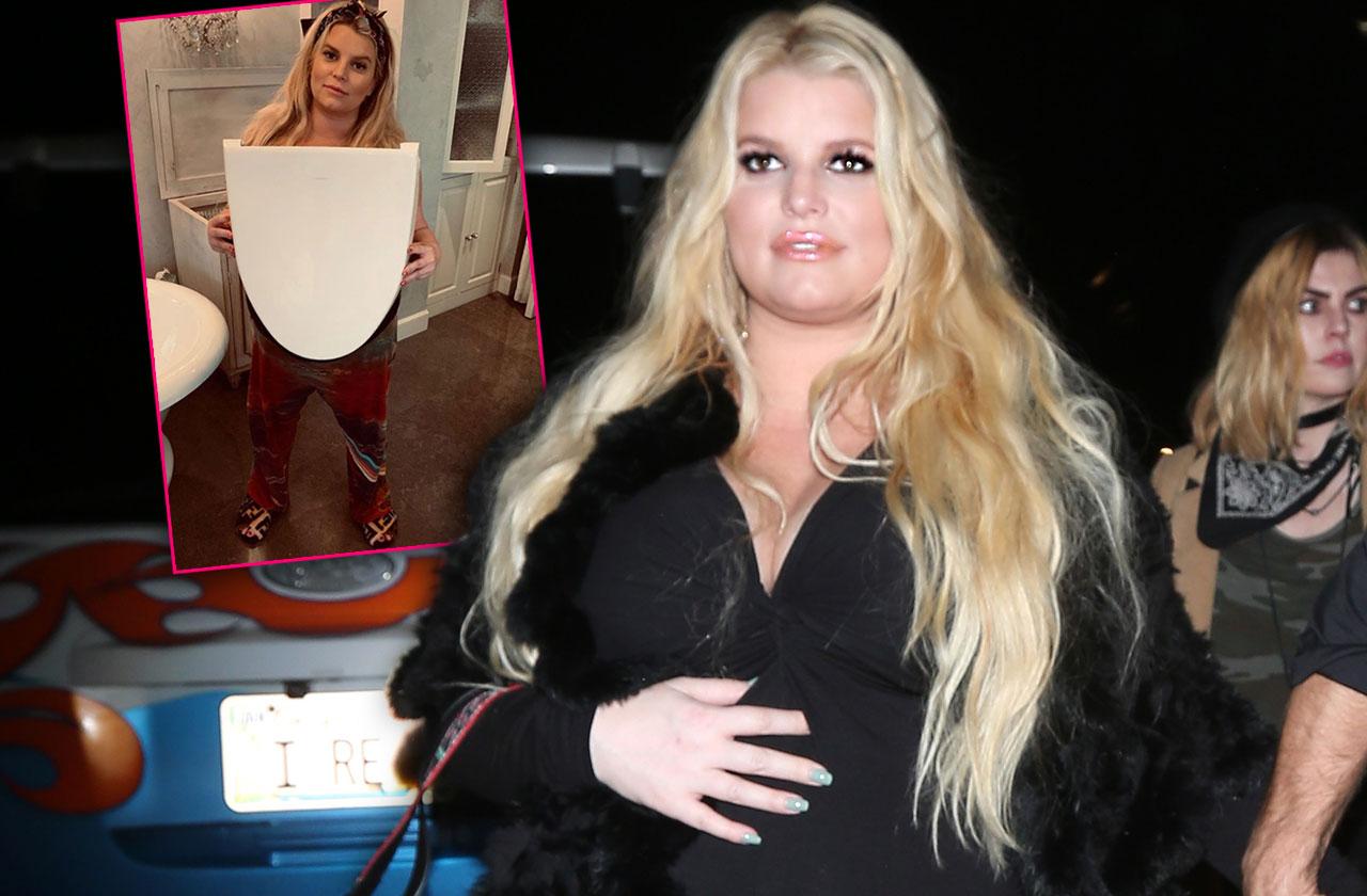 Jessica Simpson Holds Broken Toilet Seat Pregnancy Photo