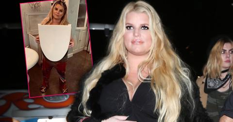 Jessica Simpson Holds Broken Toilet Seat Pregnancy Photo