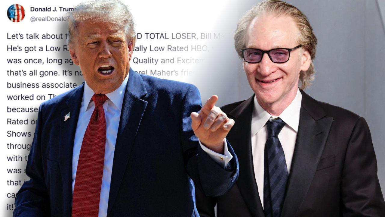 Split photos of Donald Trump and Bill Maher