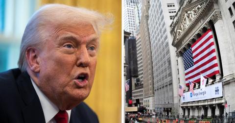 Split photo of Donald Trump, Wall Street