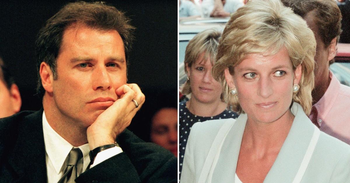 Split photo of John Travolta, Princess Diana