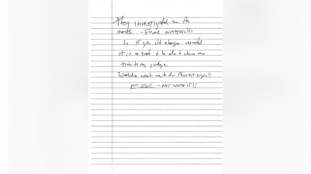 Jeffrey Epstein alleged suicide note.