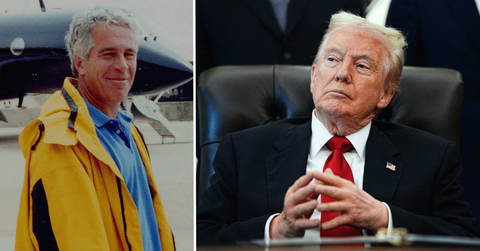 Split photo of Jeffrey Epstein, Donald Trump