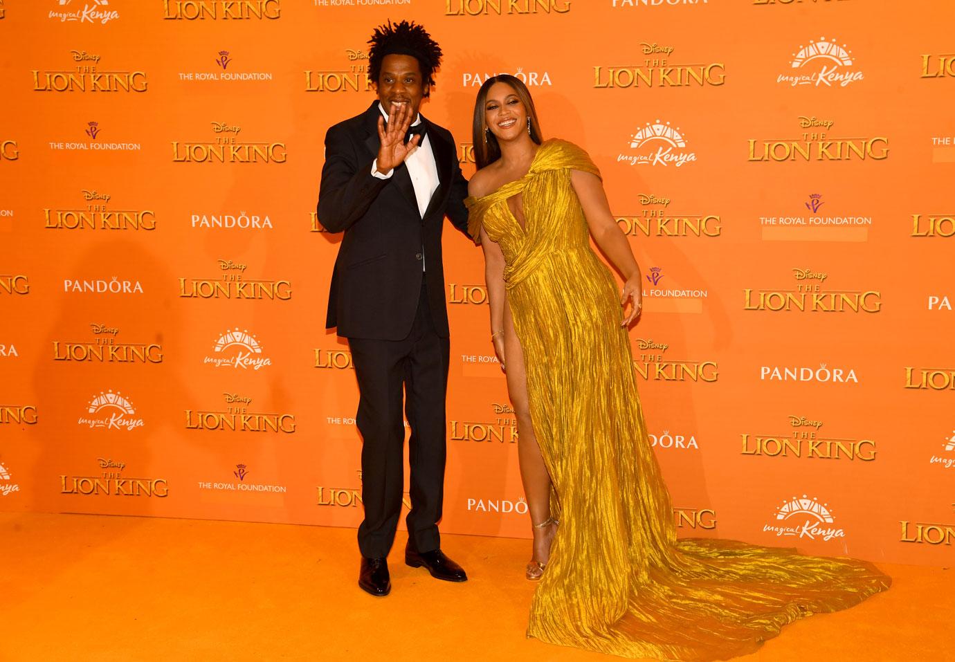 LONDON, ENGLAND - JULY 14: Jay Z and Beyonce Knowles-Carter attends "The Lion King" European Premiere at Leicester Square on July 14, 2019 in London, England. (Photo by Dave J Hogan/Getty Images)