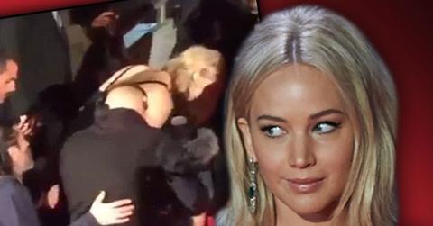 Jennifer Lawrence Falling Hunger Games Mockingjay Premiere Berlin