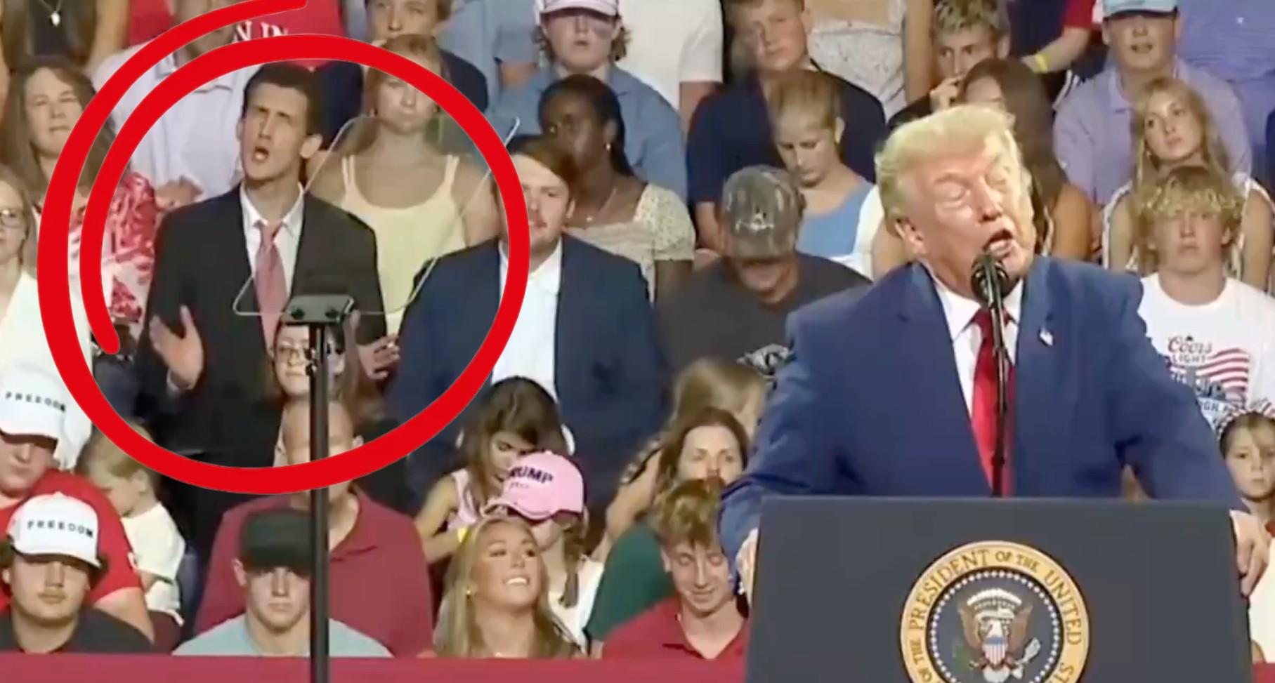 The man also mouthed Trump's speech as he delivered it.