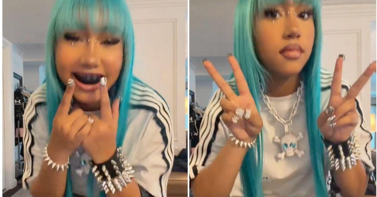 Image of North West showed off her new piercing and giant diamond necklace in multiple TikTok videos.