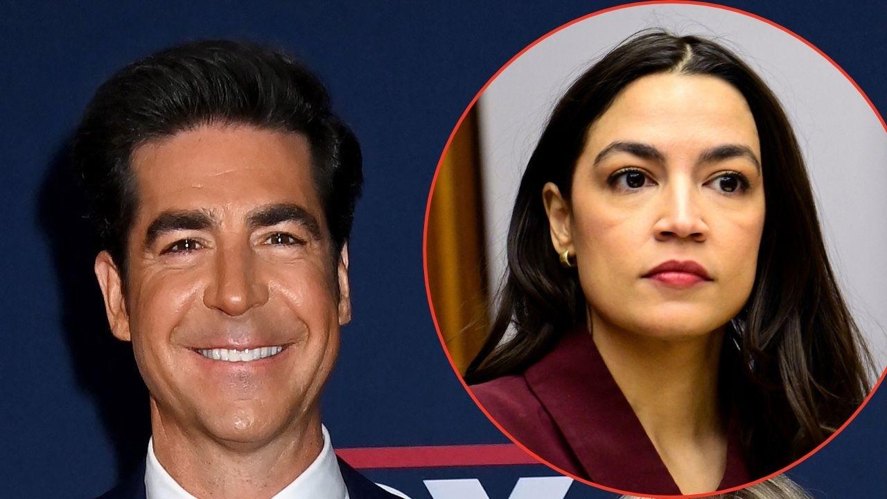 Split image of Jesse Watters and Alexandria Ocasio-Cortez