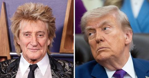 Split photos of Rod Stewart and Donald Trump