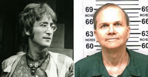 Split photo of John Lennon, Mark David Chapman